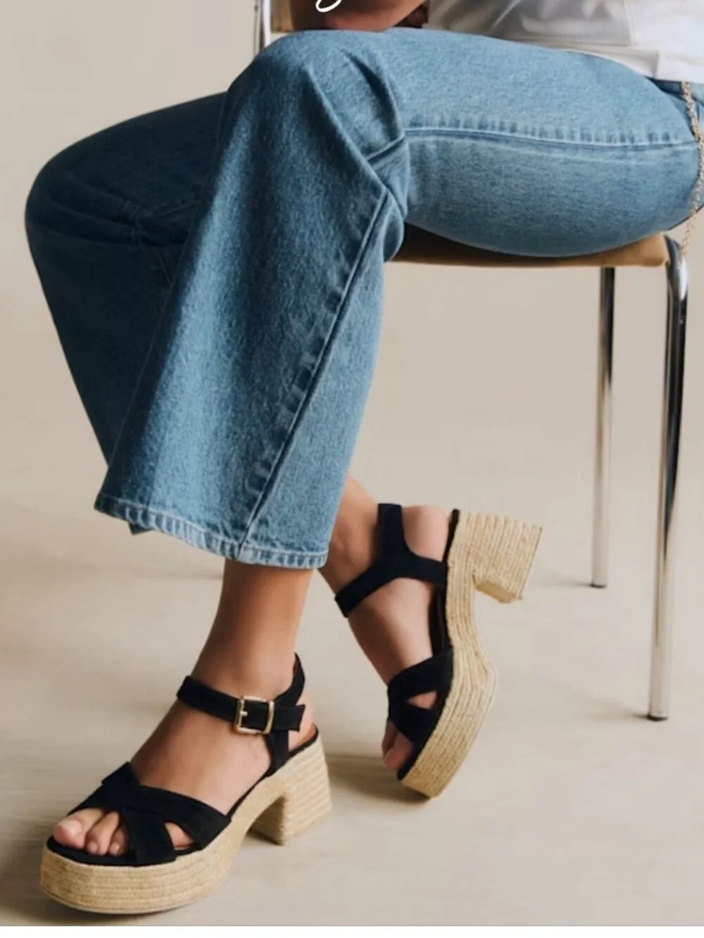 Sezane Black Suede Espadrille Platform Sandals